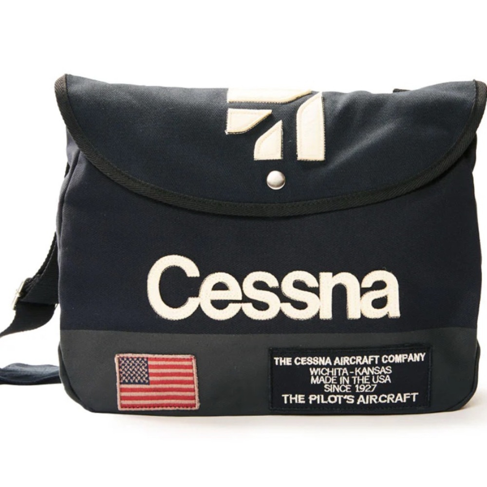 Navy Blue Messenger Bag with Flag Patch